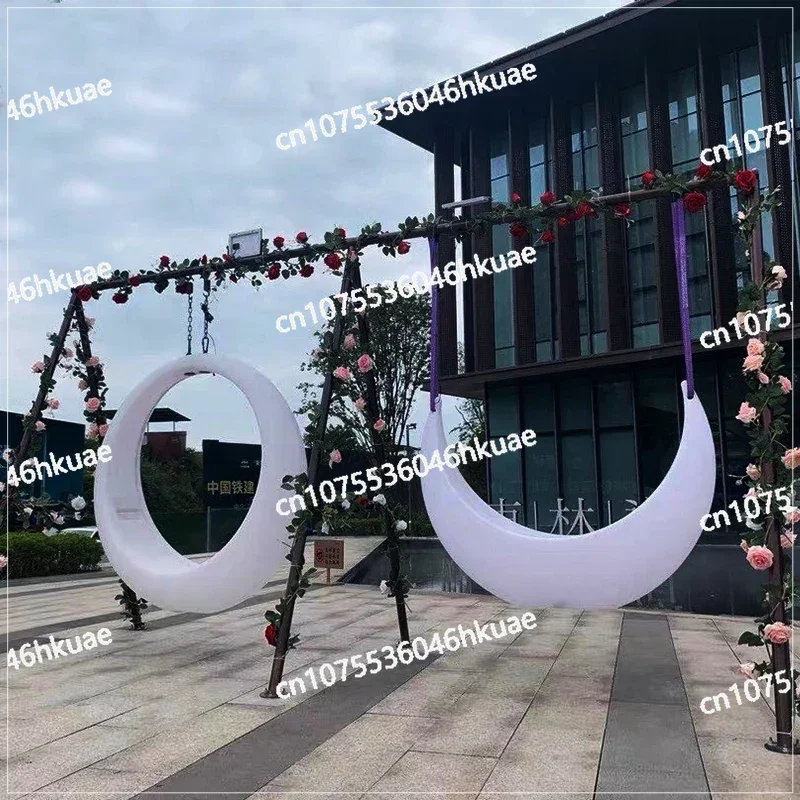 كرسي هزاز، كرسي معلق خارجي على شكل قمر هزاز مضيء لتزيين الزفاف، #6