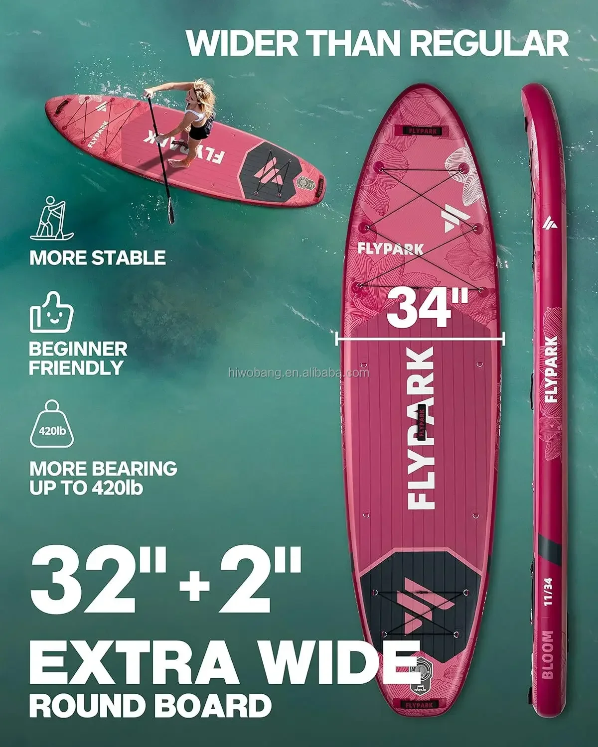 Tabla de Paddle inflable rosa de 11', tablas de Sup de PVC de doble capa, tablas de Paddle familiares