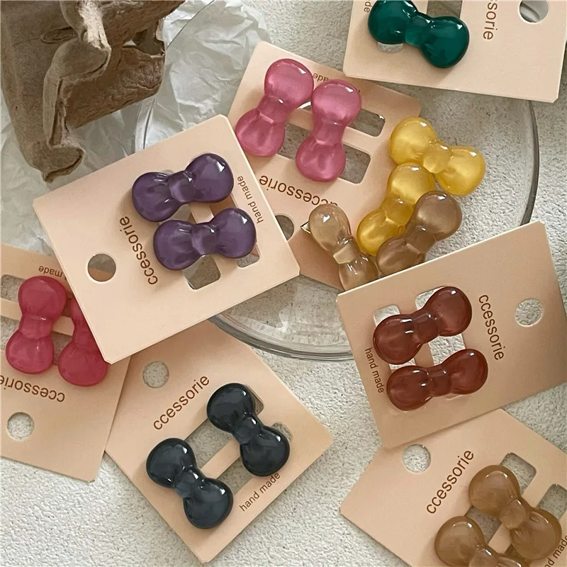 2pcs/set Mini Cute Colorful Bow Hair Clip Sweet Kawaii Small Duckbill Clip Women Girl Kids Bangs Side Clip Hair Styling Headwear