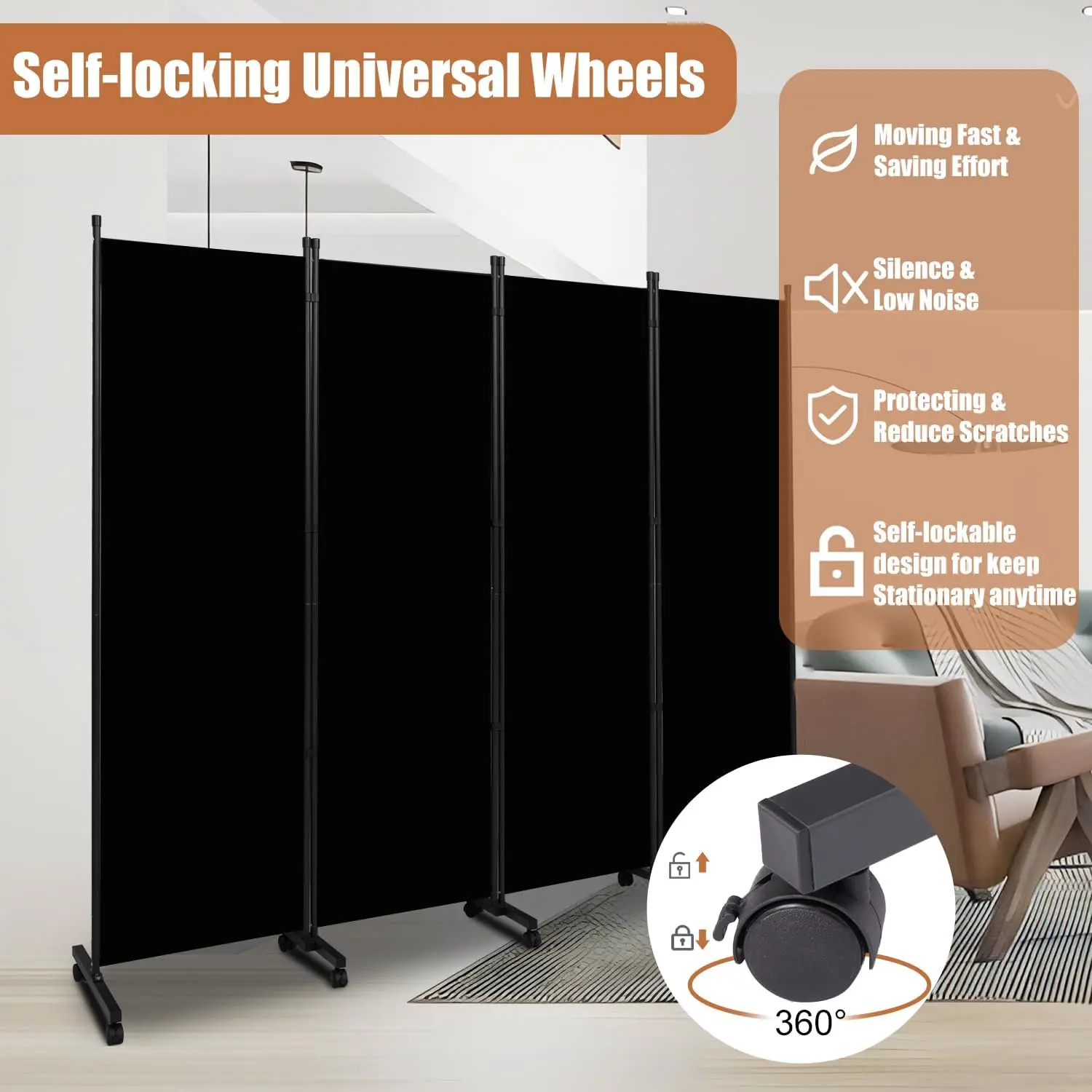 NEW Room Divider Portable 88'' Partition Room Dividers and Folding Privacy Screens 4 Panel Wall Divider for Room Separation