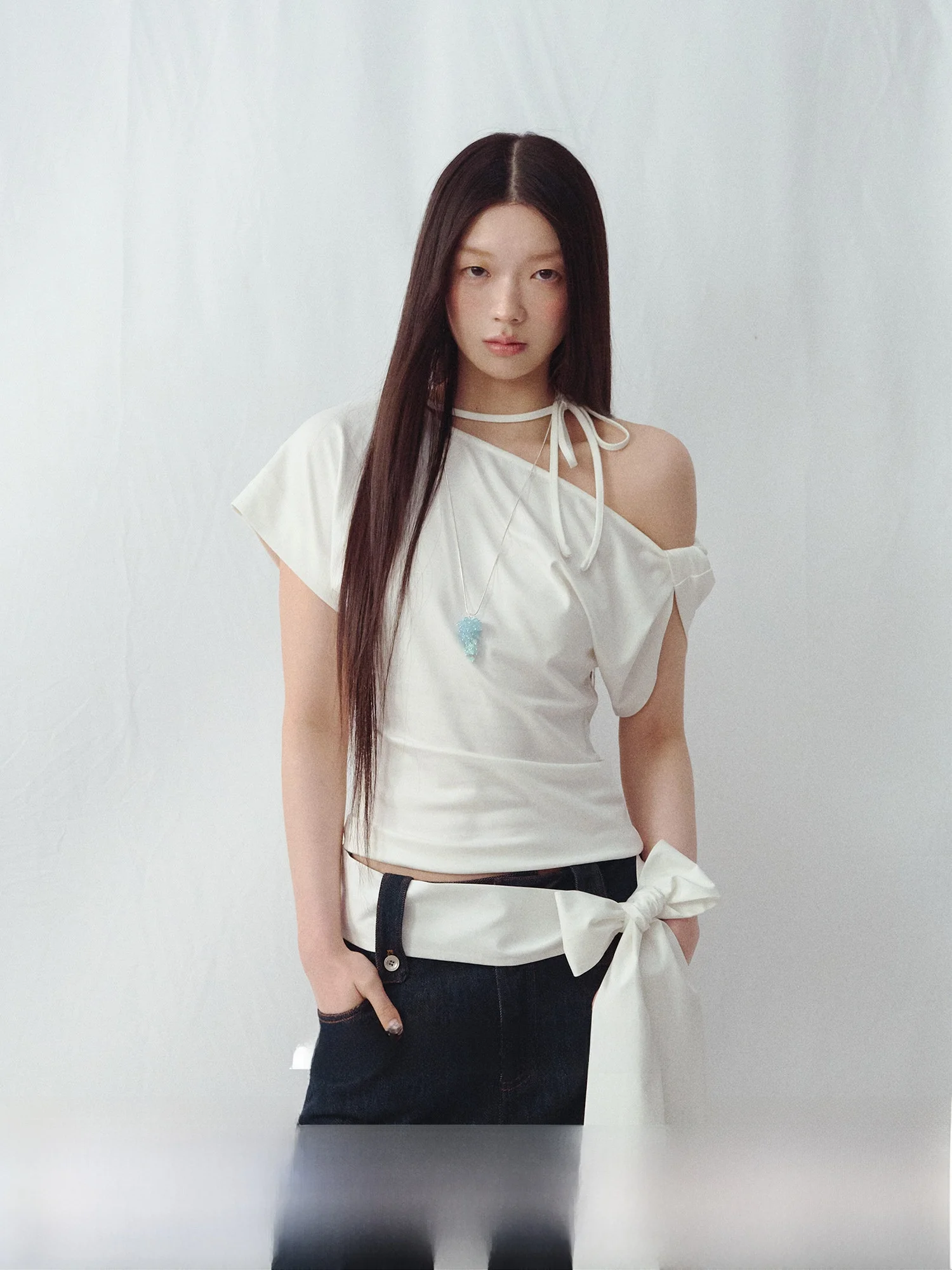 

La Lune Du Ciel Women's Ruched ort Sve Asymmetrical Design Pure Color Belted Top Korean Sle Summer Faion