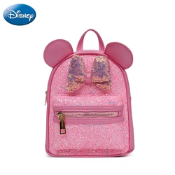 Disney Girls Backpack Kids Fashion Minnie Schoolbags Cute Sequin Bowtie Ears Backpack Children Double Shoulder Schoolbags Gifts