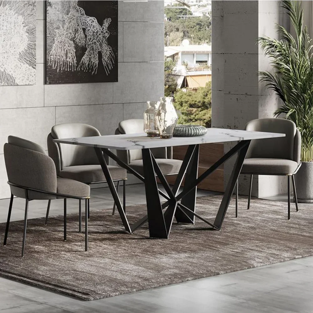 Modern luxury design rectangular dining table and chair set 6 seater metal leg dinning tables chair sets restaurant promotion