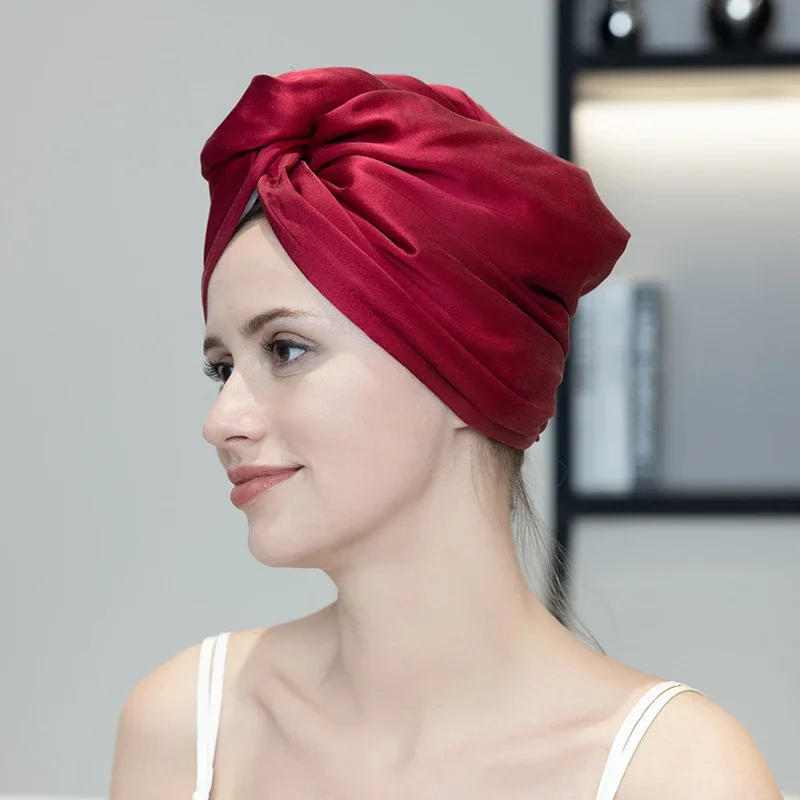 Long Silk Bonnet Quick-Drying Hair Towel Dry Cap With Button Adjust Sleeping For Woman Bath  Night Hat Dry Hair