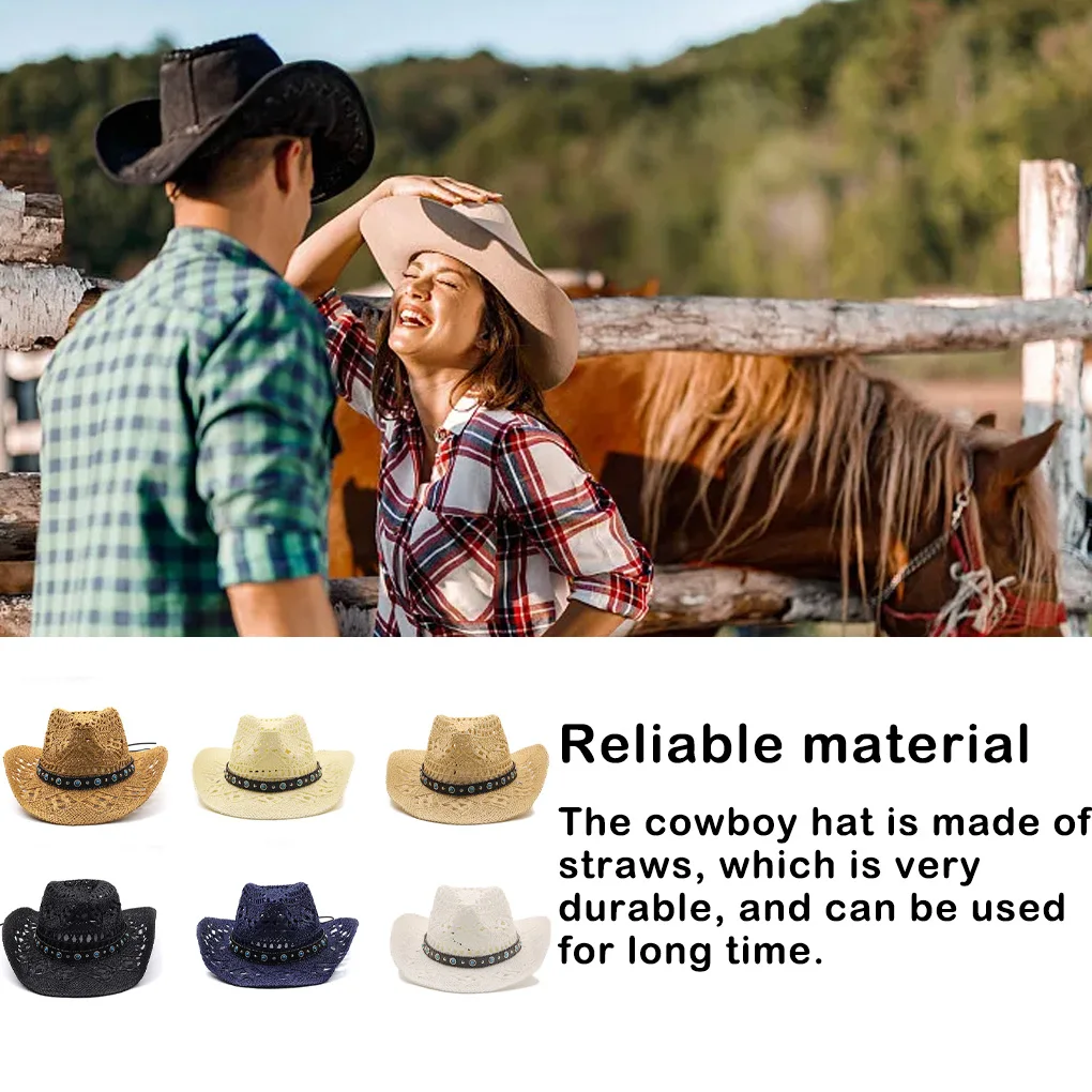 Sombrero de paja de vaquero, gorra de ala ancha para playa, gorras de protección solar para vacaciones, color caqui