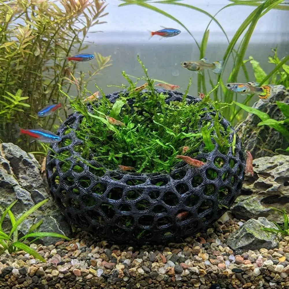 3D Printed Fish Shrimp Hiding Cave Wide-View Plastic Breeding Shelter Moss Ball Holder Porous Structure Aquarium Fish Shelter