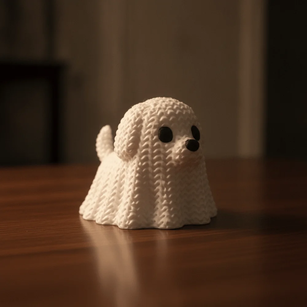 Knitted Texture Halloween Ghost Cat Dog Figurines Mini Plastic Ghost Cat Dog Desktop Ornaments 3D Printed view 2