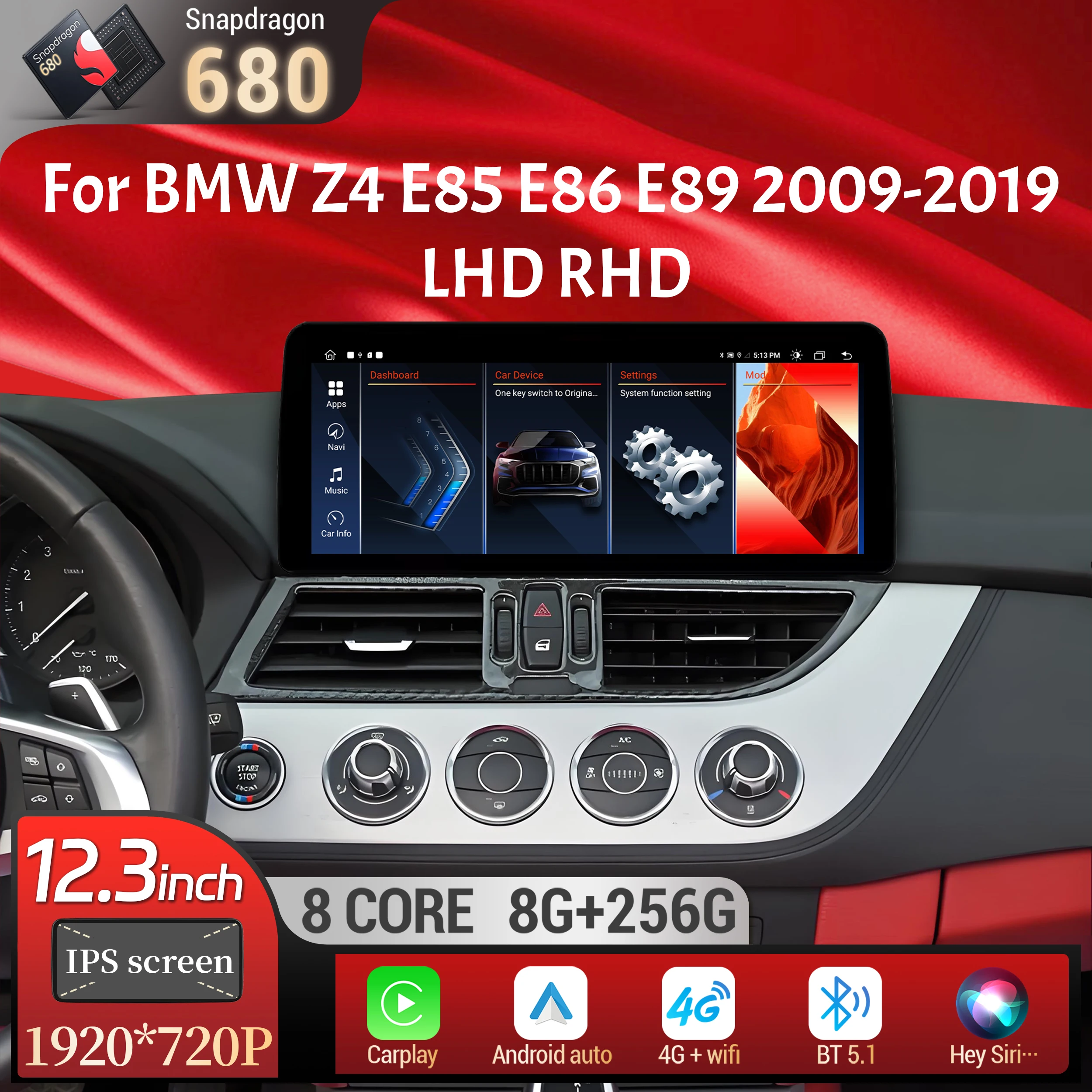 

12.3 inch 4G Android 13 For BMW Z4 E85 E86 E89 2009-2019 Car Radio Wireless Bluetooth Carplay Head Unit Snapdragon 680 Screen