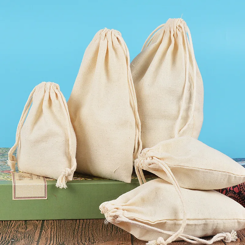 20pcs/lot Big Size Natural Linen Cotton Bag Drawstrings Gift Pouches For Jewelry Shoes Travel Storage Bags Custom Logo Print