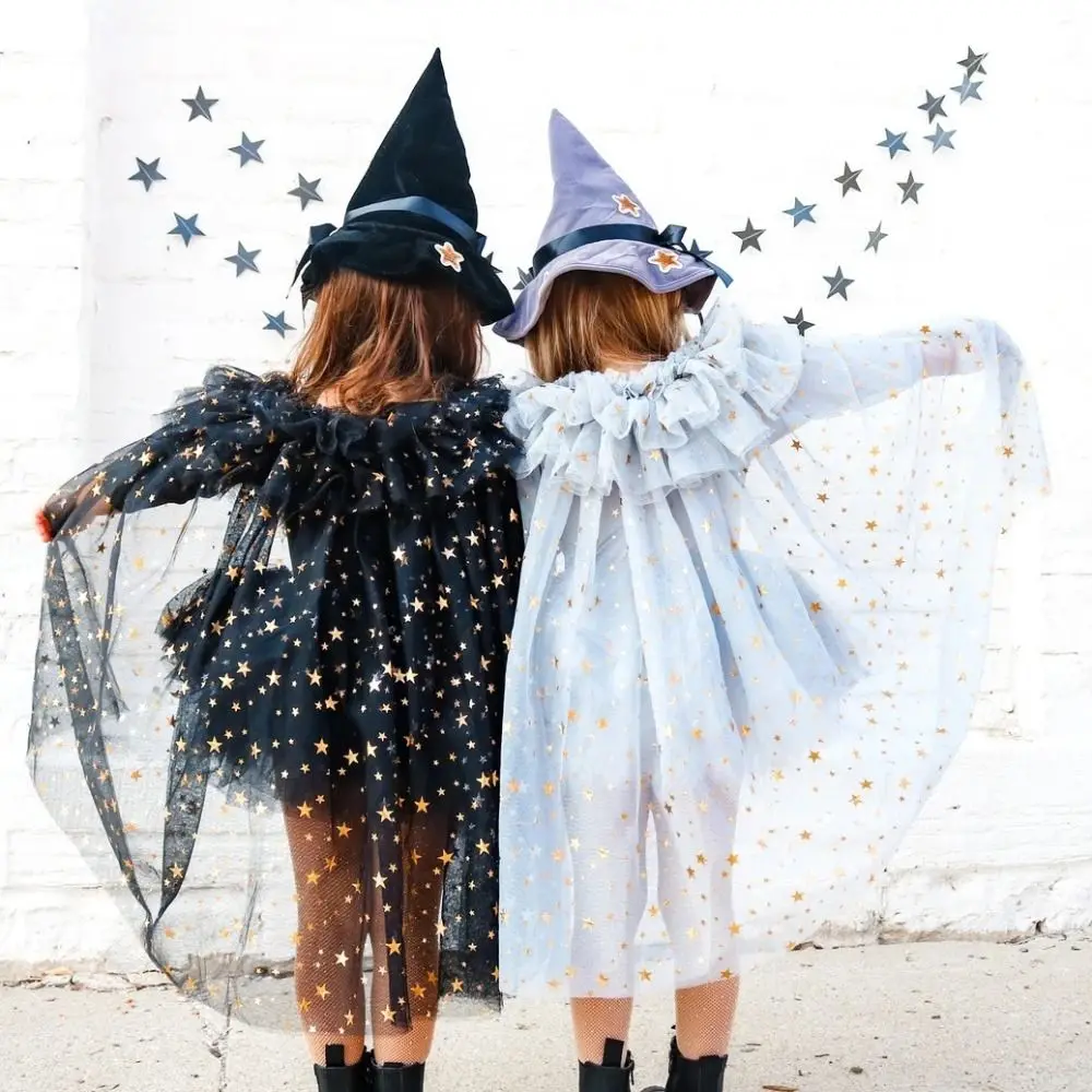 

Wizard Childern Halloween Costumes Princess Bright Color Girls Witches Robes Mesh Costume Cosplay Props Halloween Cosplay Cape