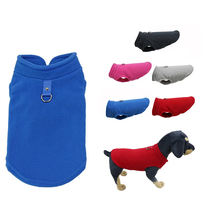 Dog Winter Clothes Fleece Thickened Small Dogs Puppy Buffer Pet Jacket Vest Solid Color Pull D-ring Dog Warm Polar Fleece Coat