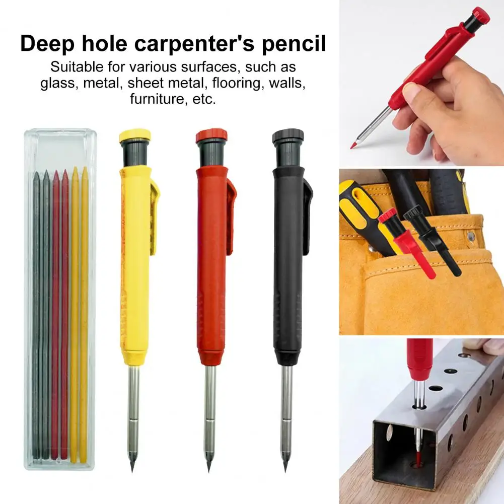 Lápices de carpintero con 18 recargas, lápices mecánicos de construcción, sacapuntas incorporado, Punta larga, marcador de lápiz de agujero profundo