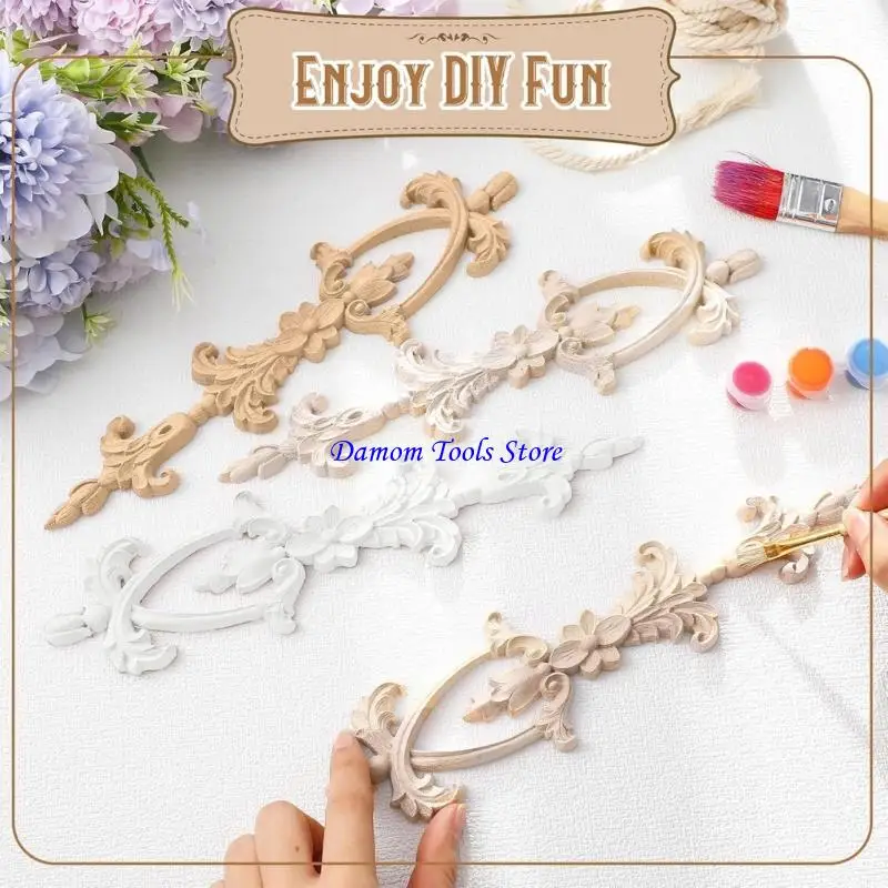 57BE Hand Carved Wooden Floral Appliques Retro Carving Stickers for Furniture Cabinets Doors Wall Decors Accents