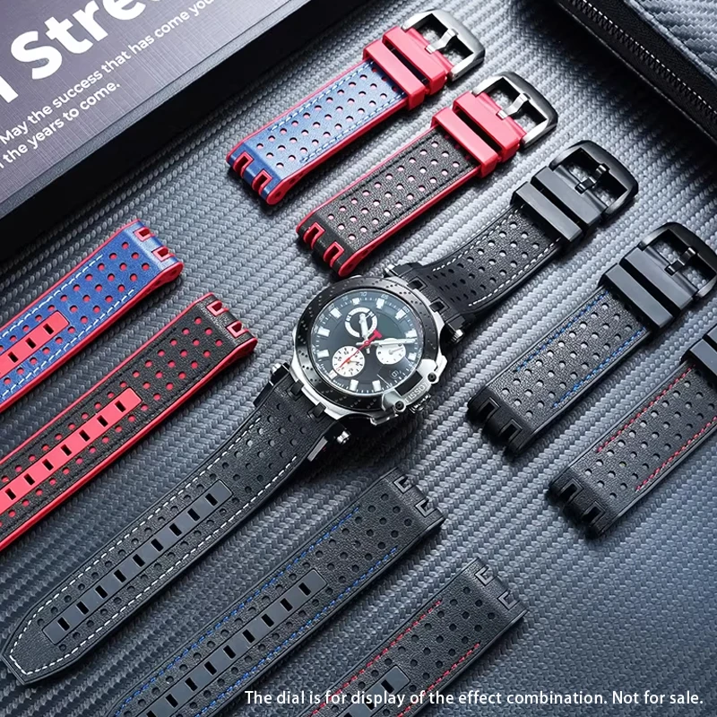 

or Tissot MotoGP Racing T115.417A/427A Series Cutout Leather Rubber Watch Strap Genuine Leather Rubber Male Watch Strap 22mm