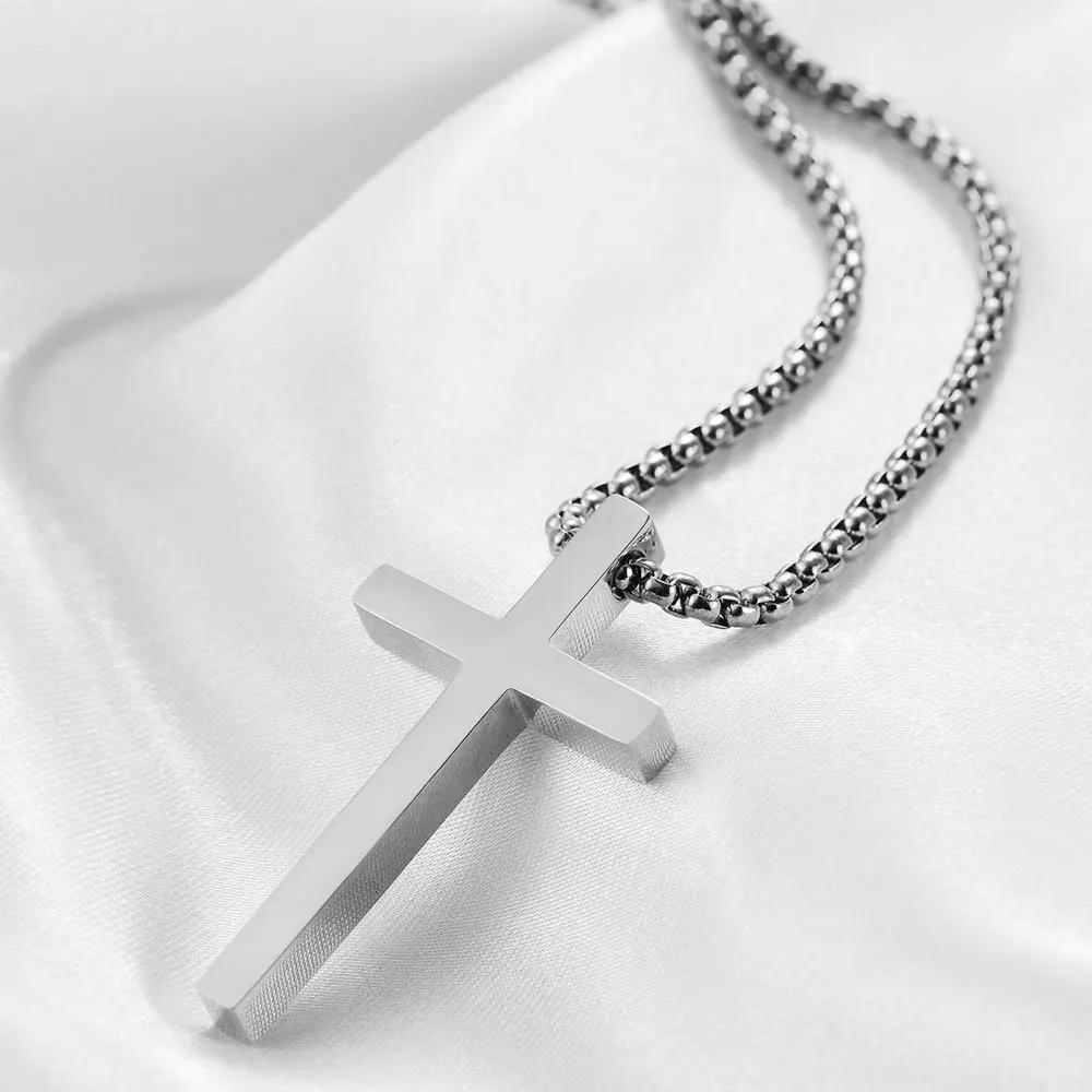 Halskette mit Kreuzanhänger aus Edelstahl für Herren, minimalistische Kette in Gold- oder Silberfarbe, Gebetskette für Damen, modischer Schmuck. – Detail 4