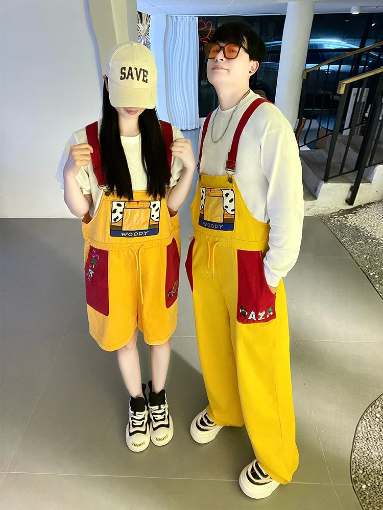 

Модные повседневные комбинезоны унисекс с вышивкой и пэчворком в стиле мультфильмов Базза Лигера и Вуди, свободного кроя, от американского трендового бренда