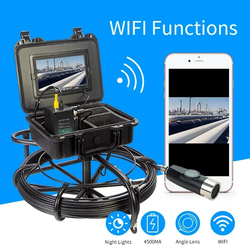 WP7600E Wifi Video Recorder 50m Pipeline Inspection Borescope Drain Sewer Camera with Dual Lens 42mm Lens Waterproof