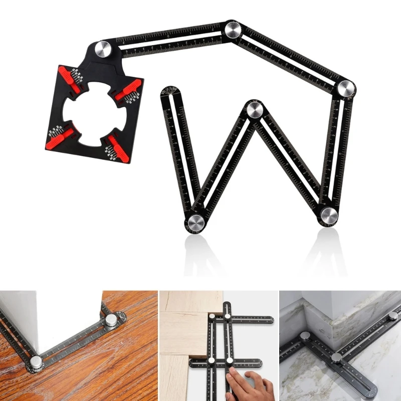 Multi Purpose Alloy Steel Ruler Multi Carpenters Tool Angles Measuring Tool Perfect for Tile Hole Punching Pipe Cutting