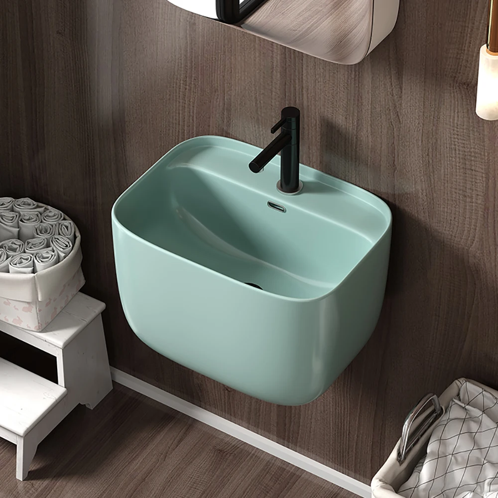 Wall-Mounted Ceramic Wash Basin Integrated Design for Small Apartments Bathroom Balcony Deep Hanging Basin Home Bathroom Supplie