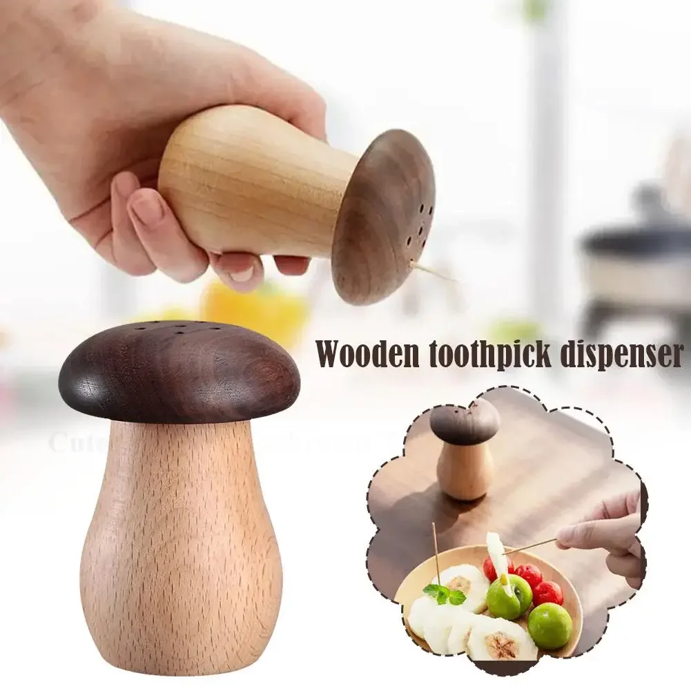 

Wooden Toothpick Holder Dispenser Lovely Mushroom Head Toothpick Desktop Use Kitchen Table Decor Soporte Para Palillos 이쑤시개 홀더