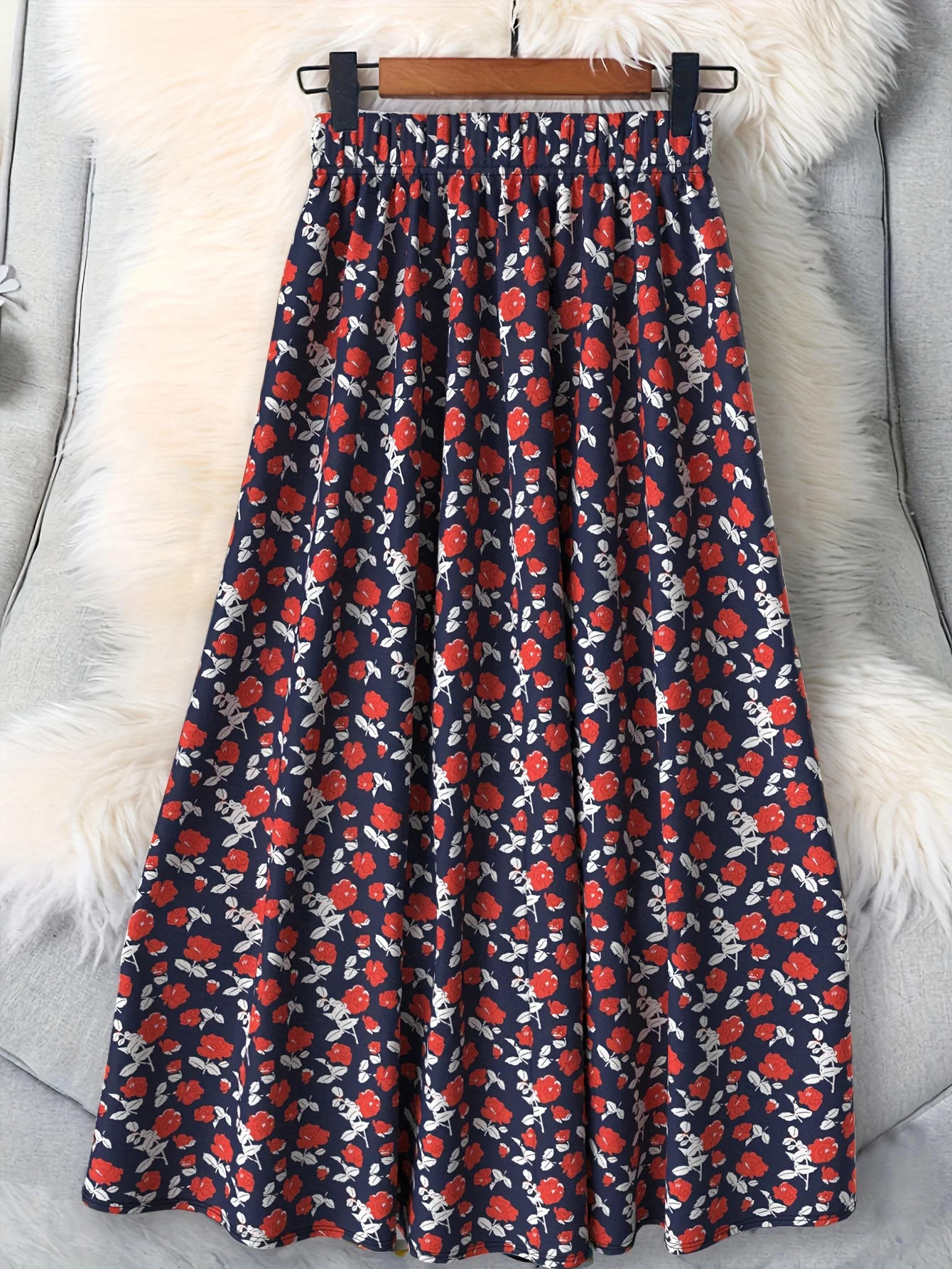 Gonna longuette alla moda taglie forti Luxy Trio, gonna intrecciata di media lunghezza adatta a tutte le stagioni, stile vacanza con un design classico