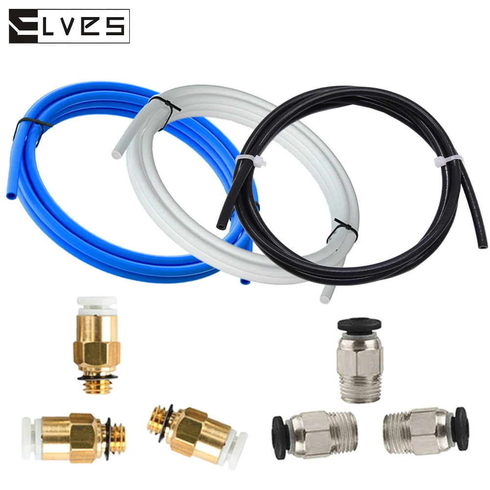 ELVES 3D Printer Parts PC4-01 And KJH04-M6 Pneumatic Connector With 1M PTFE Tube 2*4MM Upgrade Kit 3D Printer Parts Extruder