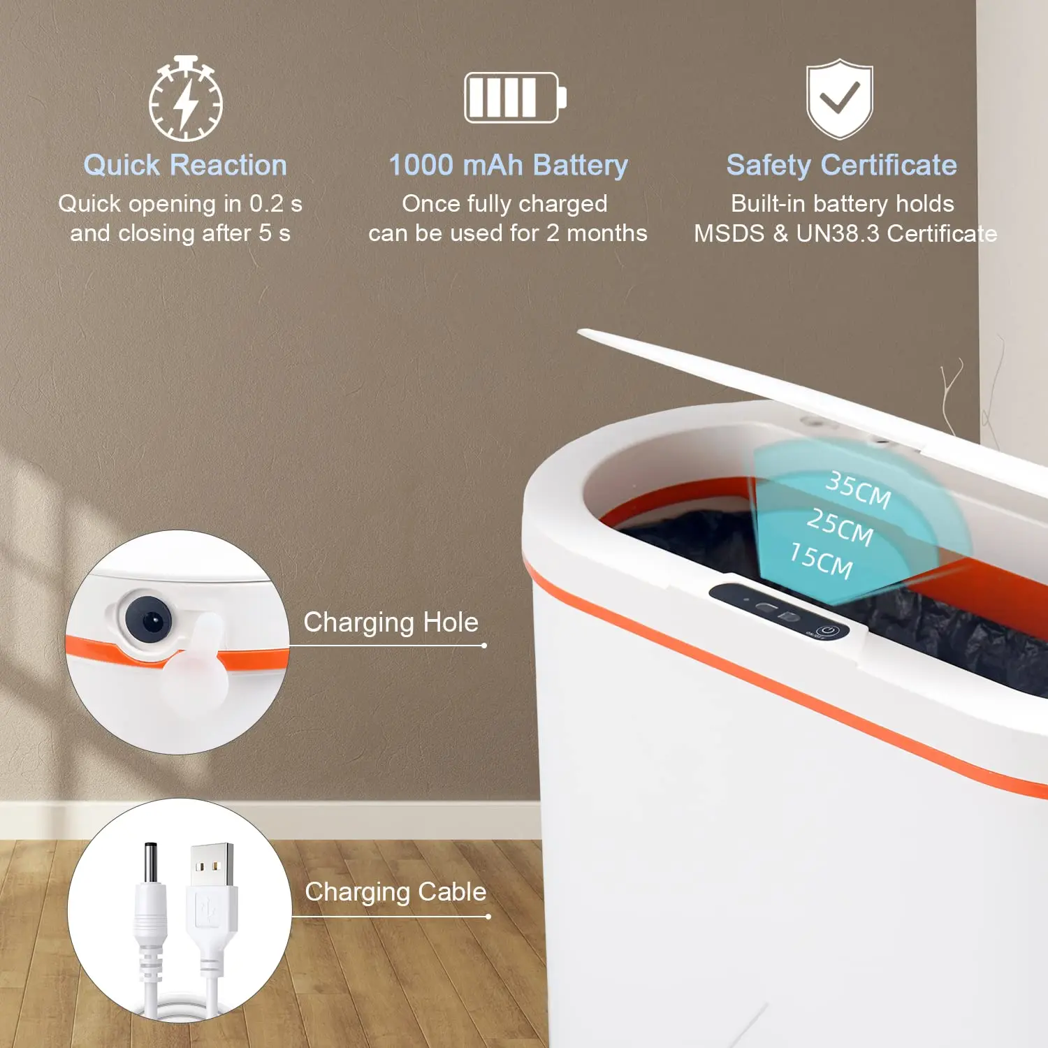 Automatic Trash Can with Essential Oil Diffuser,Bathroom Trash Cans with Lid,Motion Sensor Touchless Trash Can Bedroom Kitchen