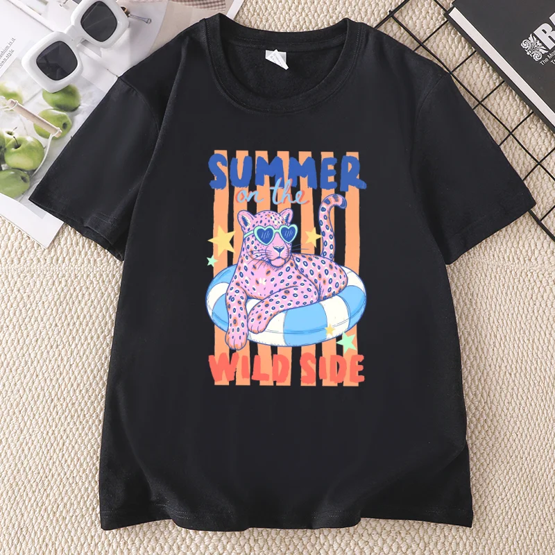 Trendy Esy Tiger Summer T-Shirt Summer Animal Short Sleeve T Shirt Trendy Round Neck Beach Lover Tee Women Clothes