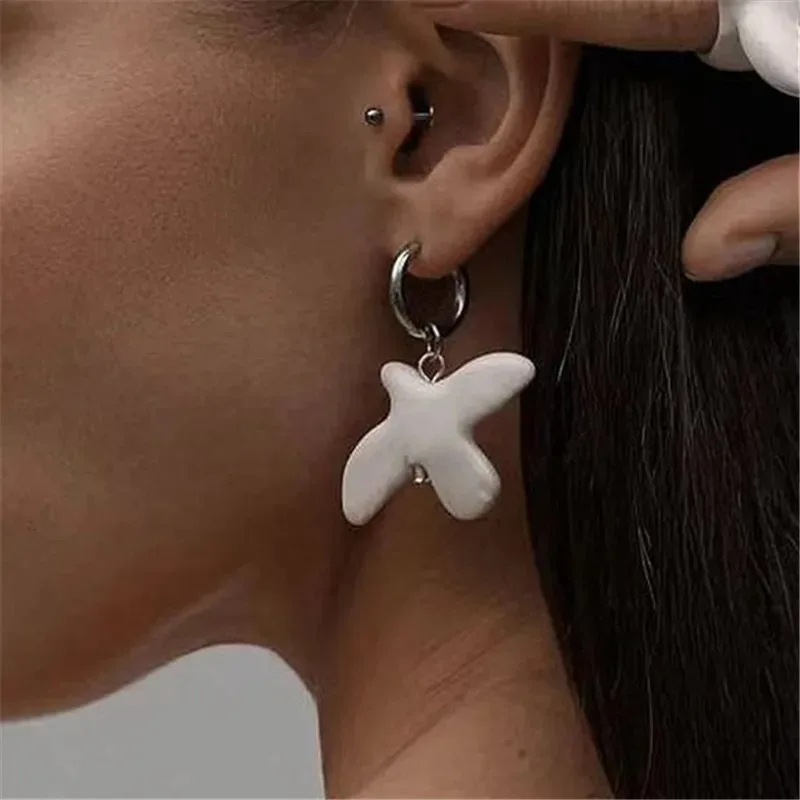 Fashion White Ceramic Peace Dove Earrings Women's Stainless Steel Jewelry Gift