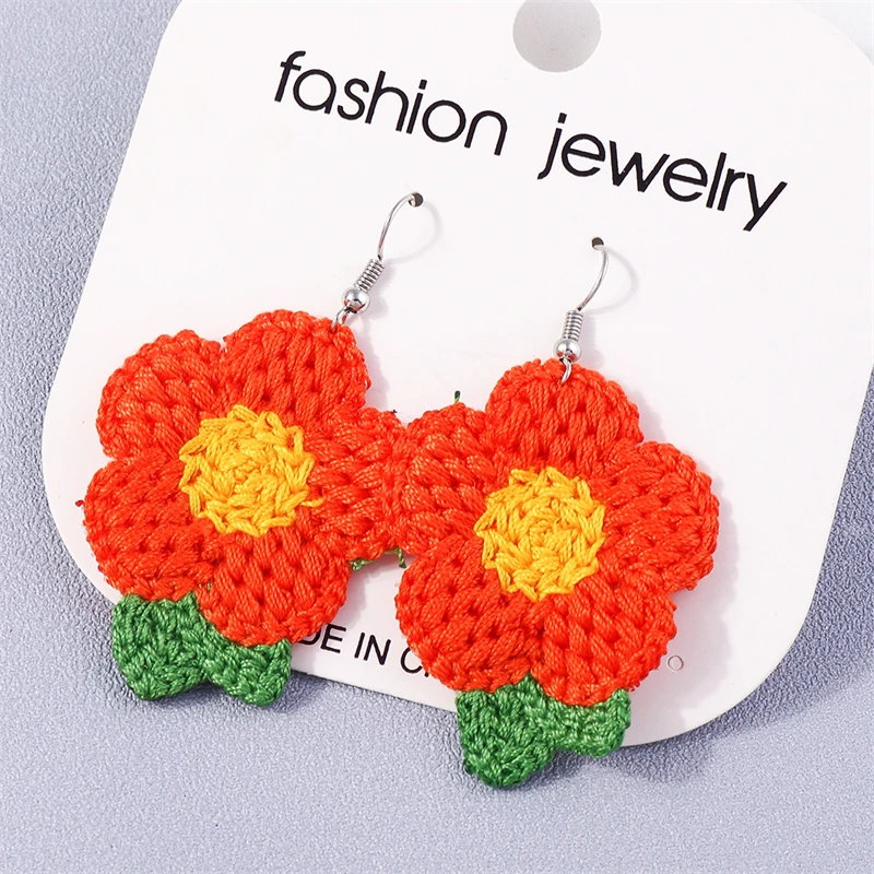 Mode Sonnenblume Tropfen Ohrringe für Frauen handgemachte gestrickte Blume baumeln Haken Ohrringe Mädchen Party Urlaub Schmuck Geschenke