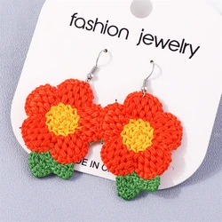 Fashion Sunflower Drop Earrings for Women Handmade Knitted Flower Dangle Hooks Earrings Girls Party Holiday Jewelry Gifts