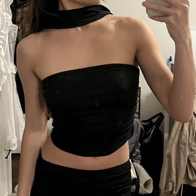 

Women’s Corset Tank Tops Y2K Backless Tube Top Low Cut Strapless Halter Neck Solid Color Slim Fit Vintage Tie Up Streetwear