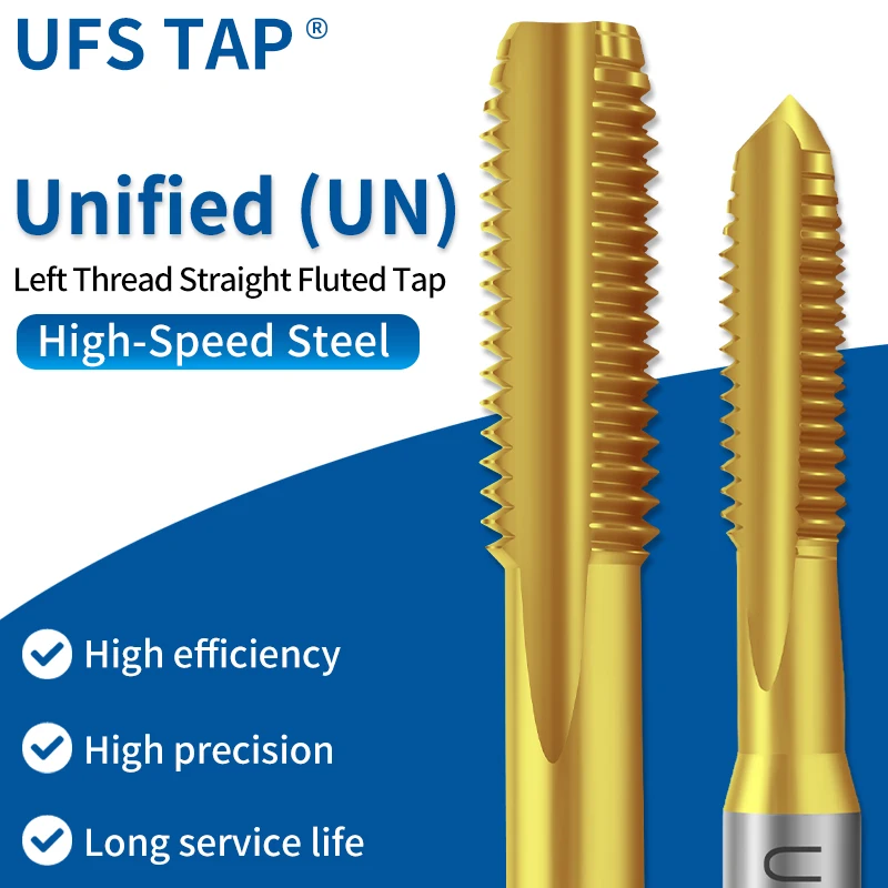 

UFS TAP HSSE-M35 JIS Стандартное TIN-покрытие Левый прямой рифленый ручной метчик UNC UNF 4-40L 6-32L 1/4 Машинные резьбовые метчики