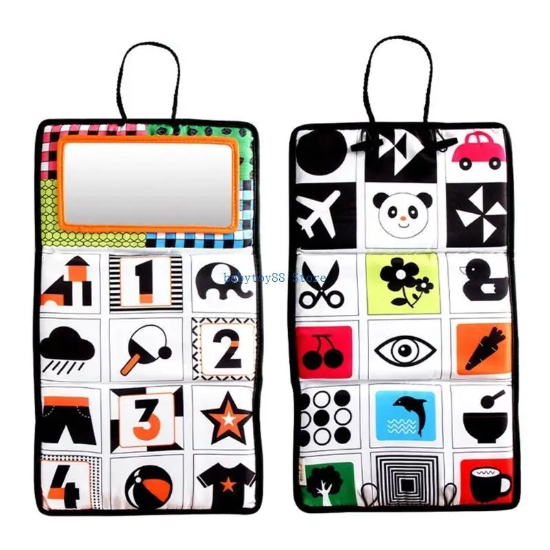 Y4UD Auto per bebè per sedile posteriore appeso specchio pieghevole giocattolo per l'apprendimento dei cartoni animati da