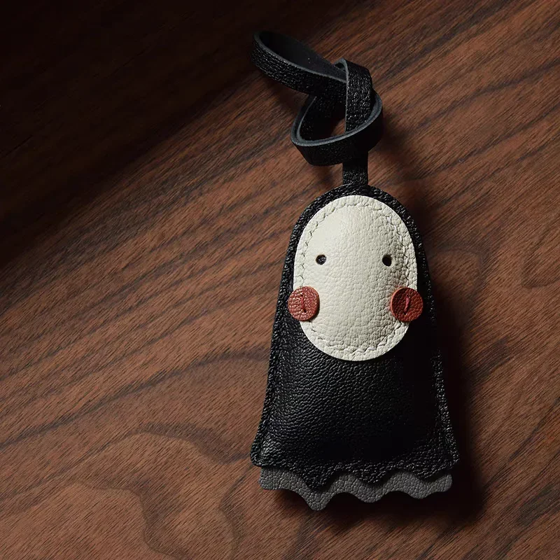Sheepskin Handmade Real Leather  Black No Face Bag Charm KeyChain Gift Cute Decoration For Bags Exquisite Charm Bag Accessories