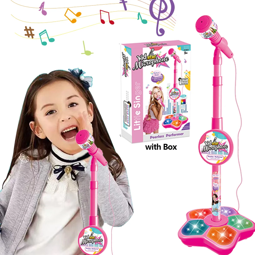 Kids Microphone with Stand Karaoke Song Music Instrument Toys Brain-Training Educational Toy Birthday Gift for Girl Boy