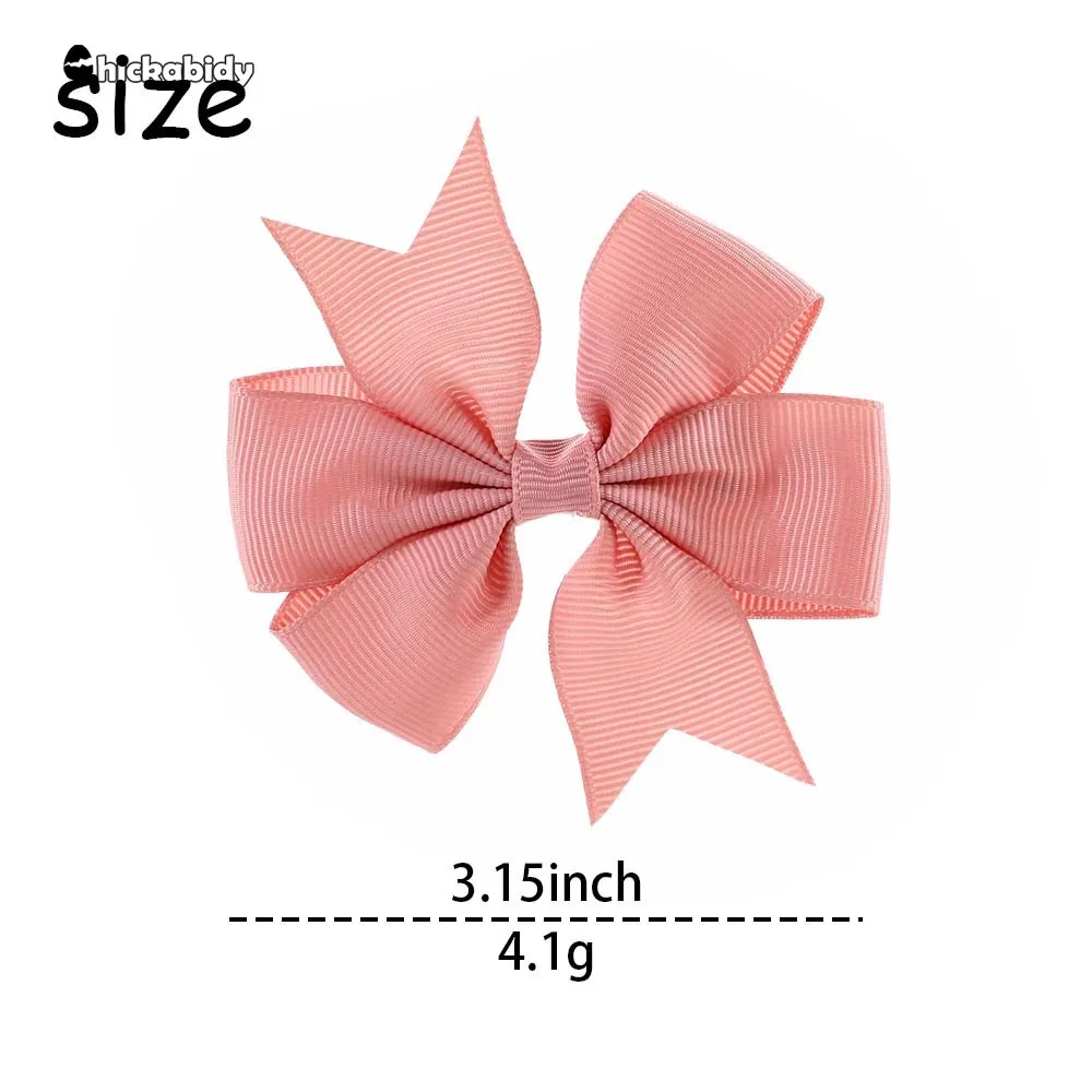 3\'\' Solid Ribbon Bowknot Hair Clips for Baby Girls Handmade Bows Hairpins Barrettes Headwear Kids Hair Accessories