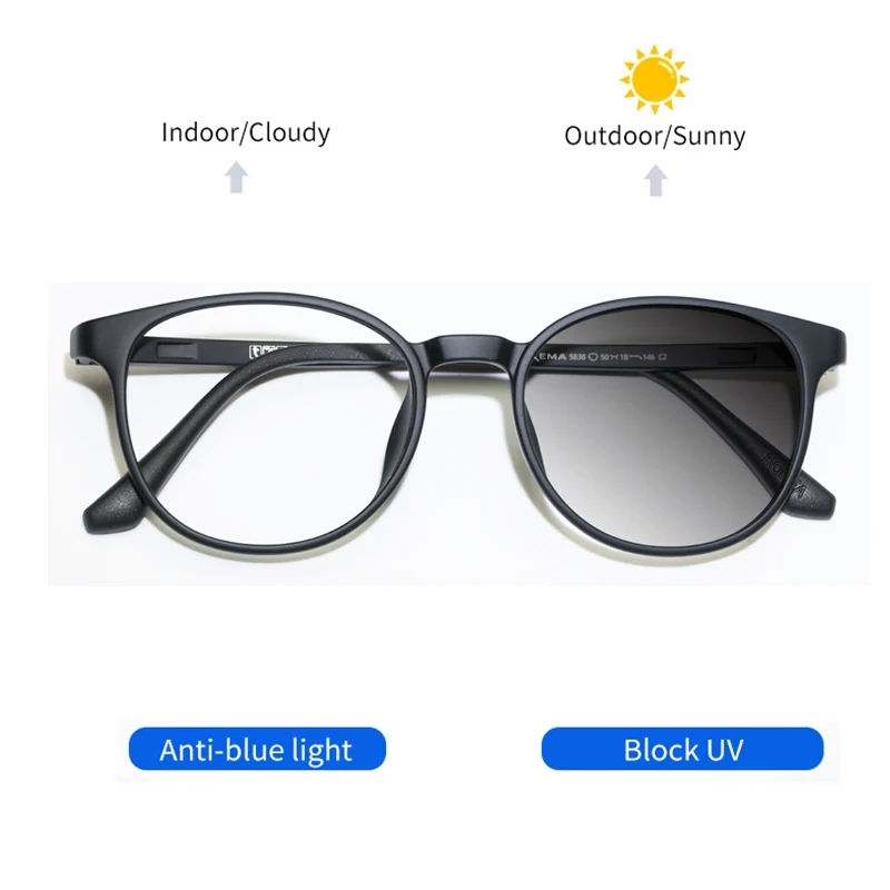 Ultralight TR90 Men Comfortable Photochromic Reading Glasses Women Vintage Round Small Frame Myopia Optical Prescription Eyewear
