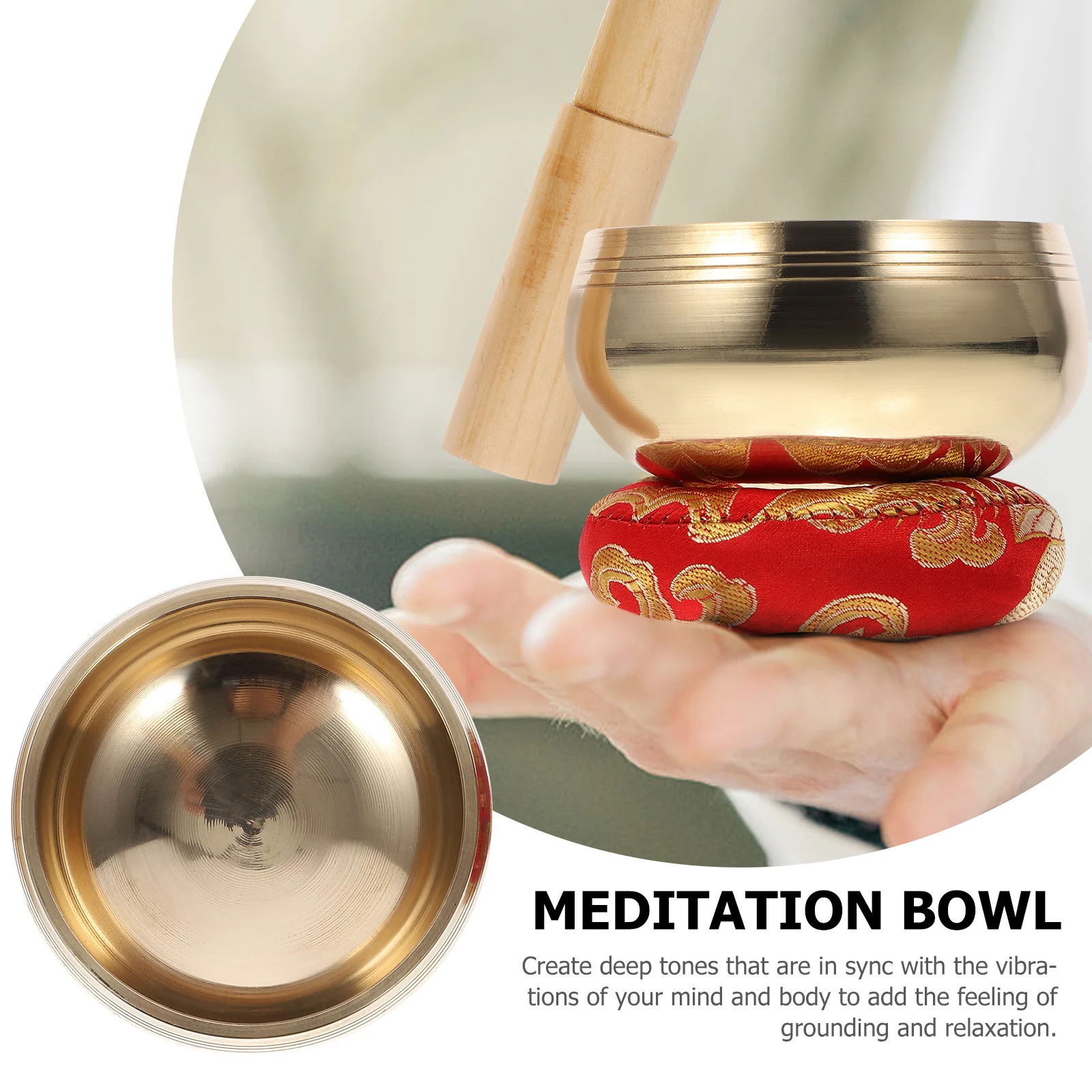

1Set Singing Bowl Set High Quality Copper Meditation Sound Bowl for Relaxation Mind Yoga Therapy with Wood Rod and