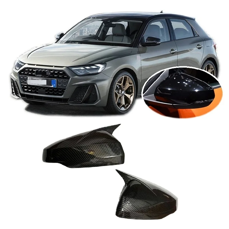 for Audi A1 GBA GBH Allstreet 2018 - 2024 Horn Style Black or Carbon Fiber Hydro-dipped Rearview Side Wing Mirror Cover Cap