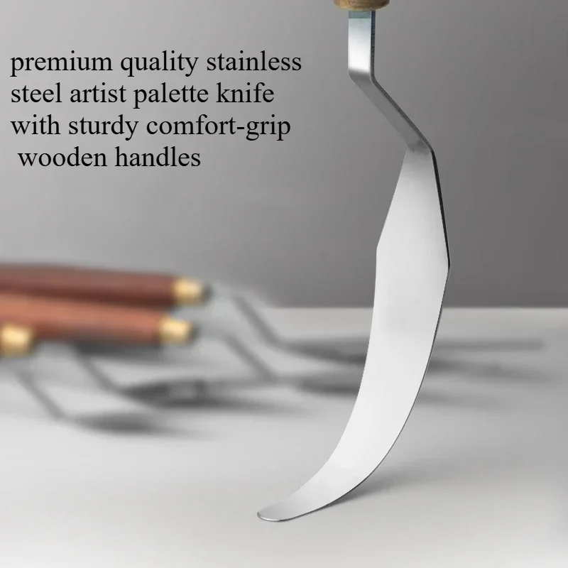 1PC Artist Stainless Steel Palette Knife -Wood Hande Flexible Spatula Painting Knives for Color Mixing Spreading Canvas Painting