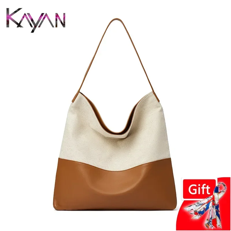 Ultra Large Patchwork Genuine Leather Linen Women Shoulder Tote Bag Oversize Panelled Female Shopping Handbag Ladies Purse