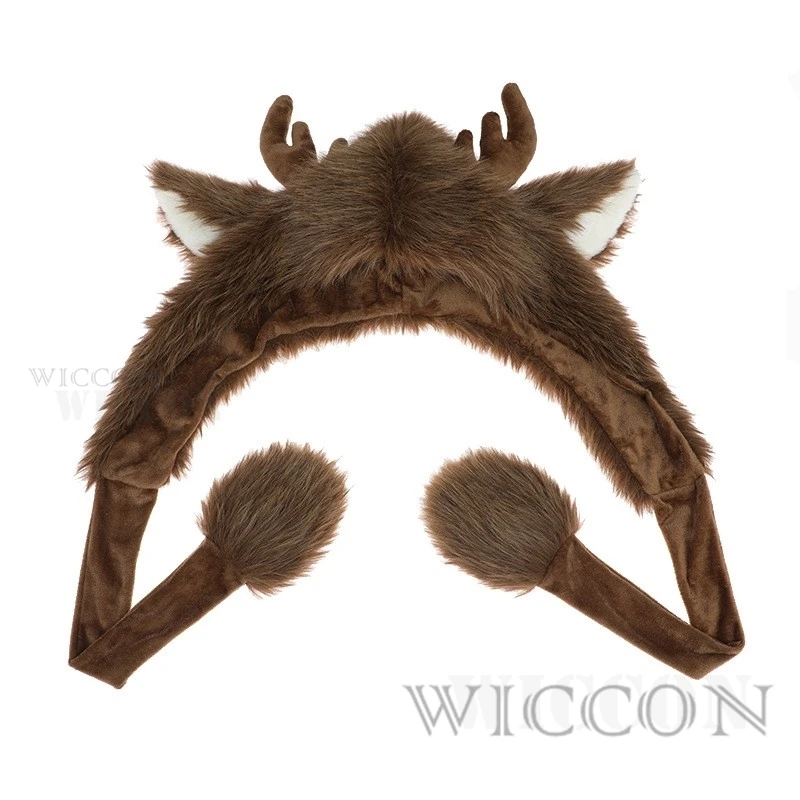 Mori menina Plush Elk Cosplay Headwear, Natal Earmuffs Cap, Antler Deer Impressão, Inverno