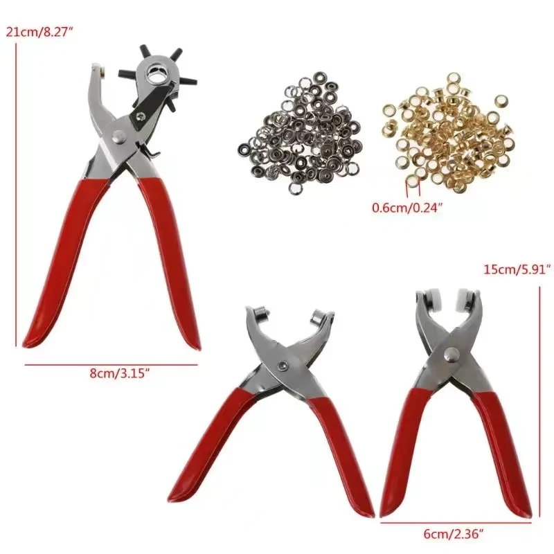 3 szt. Zestaw szczypce dziurkujące wielofunkcyjny szczypce dziurkujące s + dziurkacz na pasek + zacisk na zatrzask/buty szczypce do oczu + 100 oczka i 100 klamry