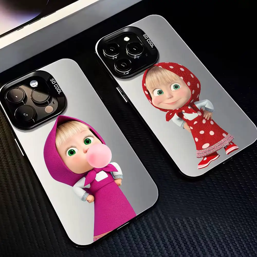 

CUTE GIRL M-Masha and the bear Phone Case For iPhone 17,16,15,14,13,12,11 Plus,Pro Max,XS,Colorful Silver Black Cover