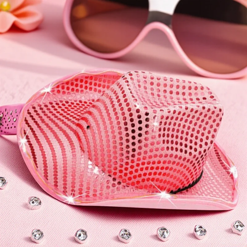 

Luminous Cowgirl Hat Fashion Western Style Sequin Design Wide Brim for Carnival Party Wedding Cosplay Photo Shoot Sun Hat