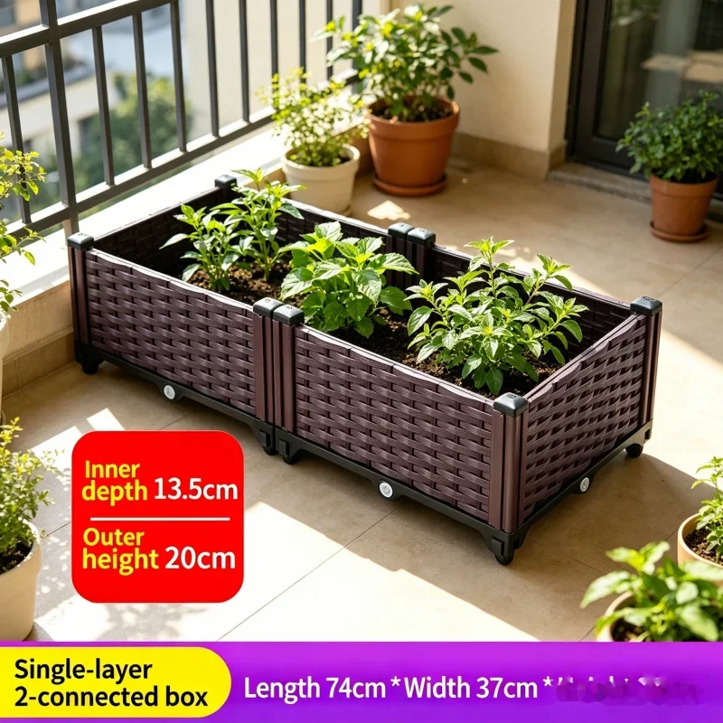 

2 Tier Planter Box Single Layer 74x37x21cm Plastic Vegetable Garden Bed for Balcony Outdoor Growing Pot Container