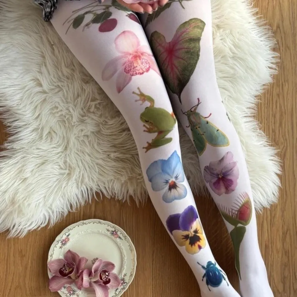 

Kawaii Japanese Style Flower Printed Pantyhose JK Y2K Sexy Stockings Leggings High Waist Slim Long Tights Sexy Lingerie Cosplay