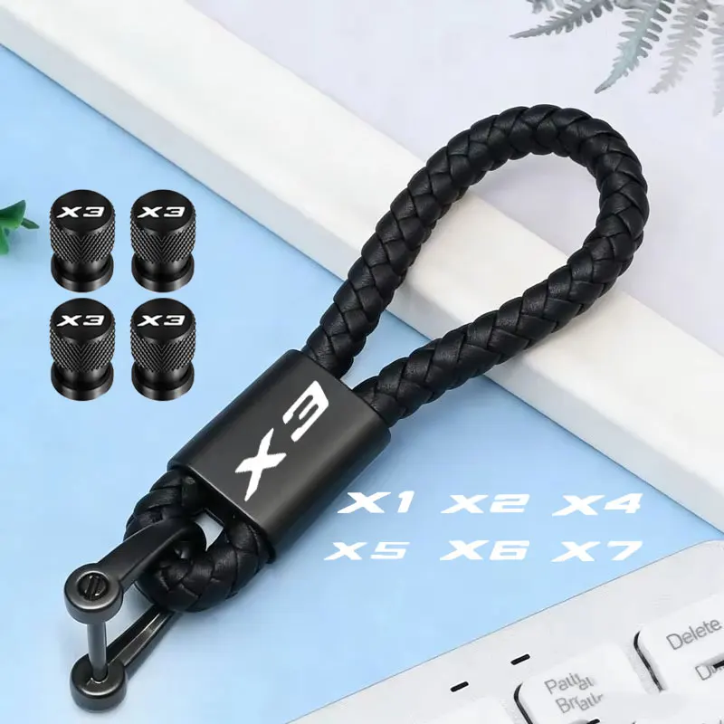 Car Accessories Custom LOGO Braided Rope Keyring Metal Keychain For BMW X1 X2 X3 X4 X5 X6 X7 Car Wheel Tire Air Valve Caps