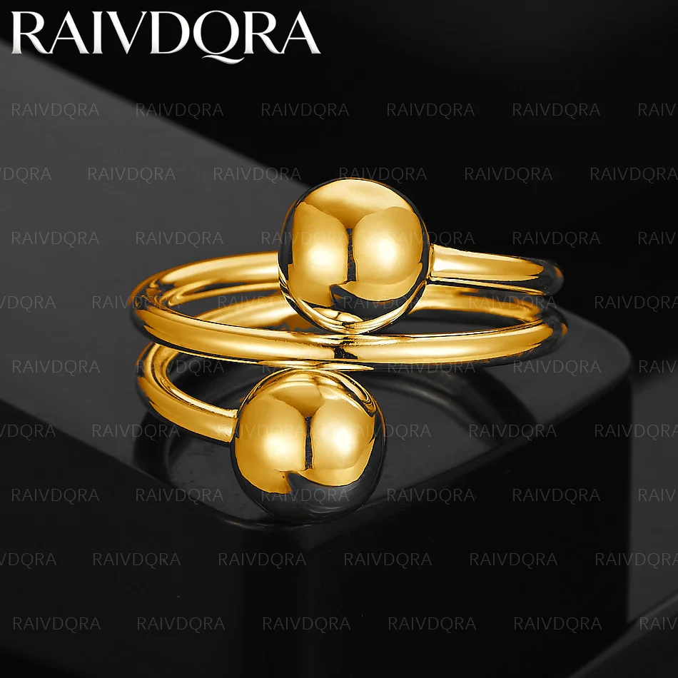 18K Gold Plated Round Beads Open Ring For Women Men Grace Jewelry Trend Fashionable Birthday Party Gifts